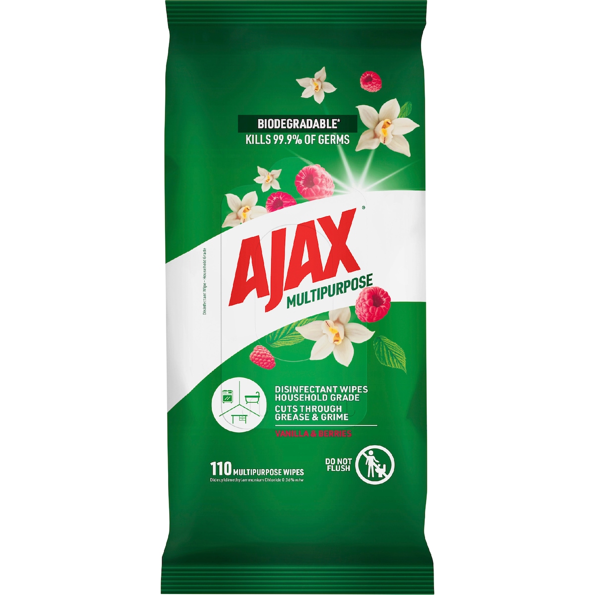 Ajax Antibacterial Disinfectant Cleaning Wipes Vanilla Berries 110 pack