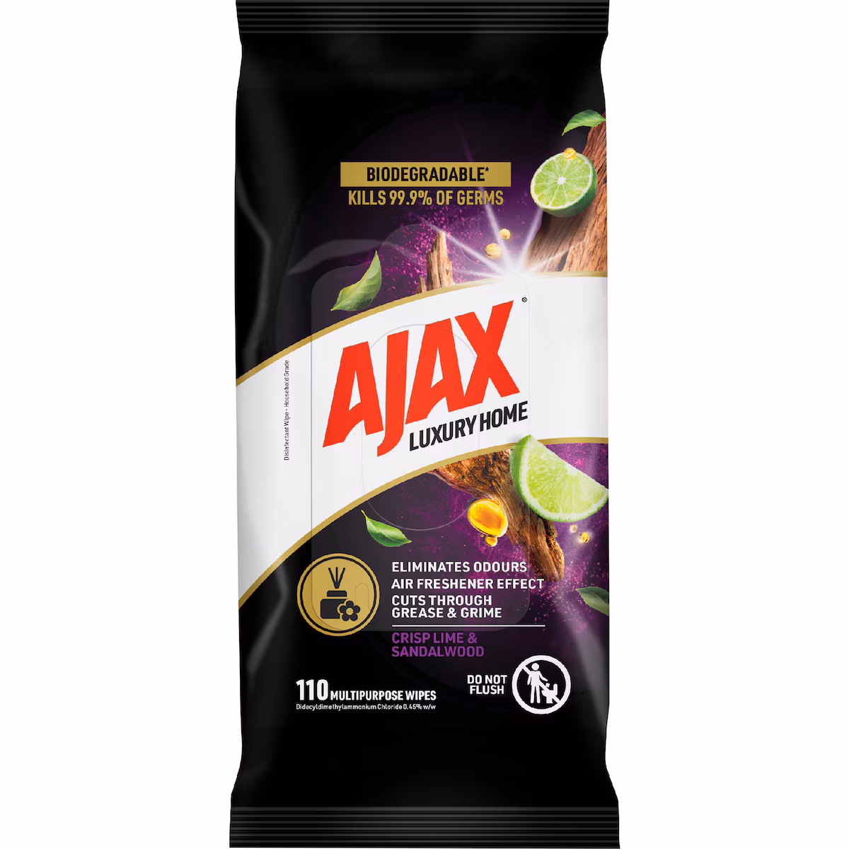 Ajax Multipurpose Cleaning Wipes Luxury Home Lime & Sandalwood 110 pack