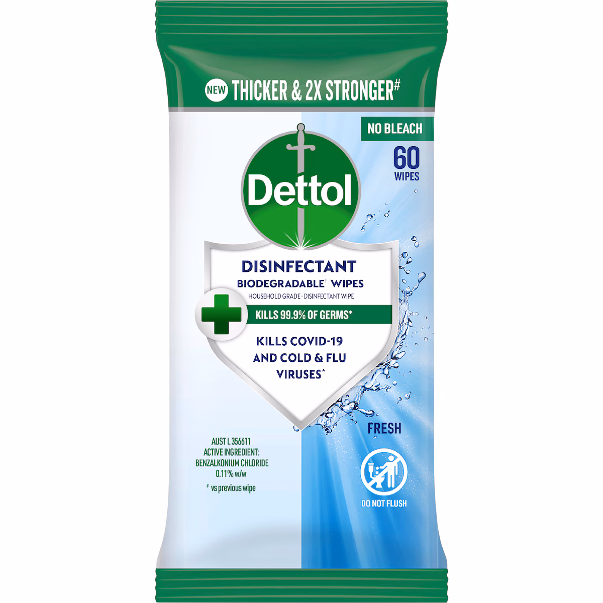 Dettol Disinfectant Biodegradable Wipes Fresh 60 pack