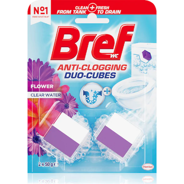 Bref Duo Cubes Clear Water Flower Toilet Cleaner In Tank Block 50g x 2 pack