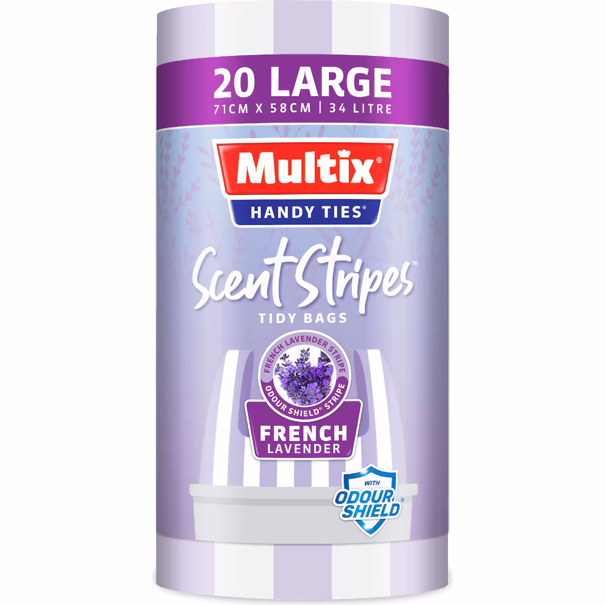 Multix Handy Ties Scent Stripes Tidy Bags French Lavender Large 20 pack