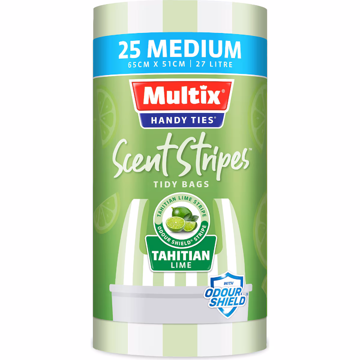 Multix Handy Ties Scent Stripes Tidy Bags Tahitian Lime Medium 25 pack