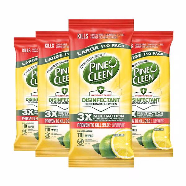 Pine O Cleen Disinfectant Wipes Biodegradable Lemon Lime 440Count(110Countx4Packs