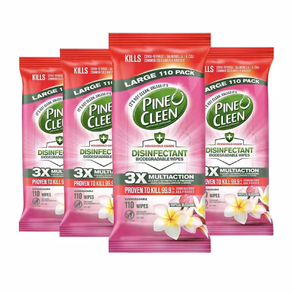 Pine O Cleen Disinfectant Wipes Biodegradable Tropical Blossom 440Count(110Countx4Packs)